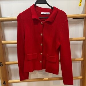 Zara Vibrant Red Knit Cardigan